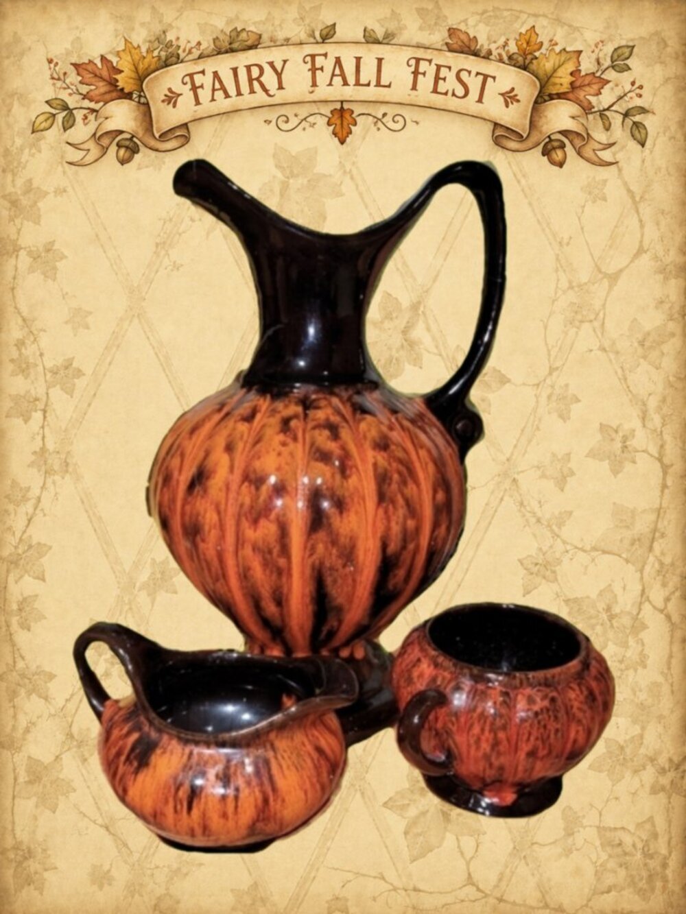 Hearth Happenings 🏡🧚‍♂️ EVANGELINE Drip Glaze Pottery Creamer Sugar & Pitcher